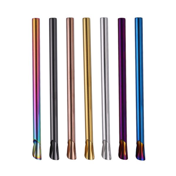

spoon shape straw reusable 304 stainless steel drinking straw metal straw for smoothies tapioca pearls milk bubble tea lx2793