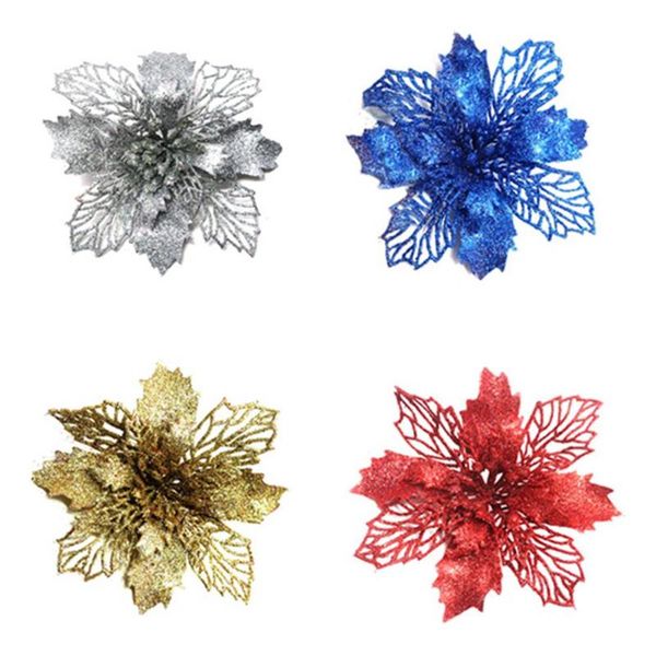

8pcs simulation flower multicolor glitter pgraphy prop xmas tree wreath garden decorative accessory for decoration