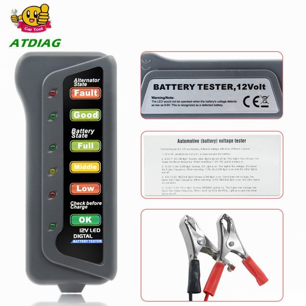 

2v digital battery alternator tester 6 led lights display auto car diagnostic tool for cars vehicle motorcycle new