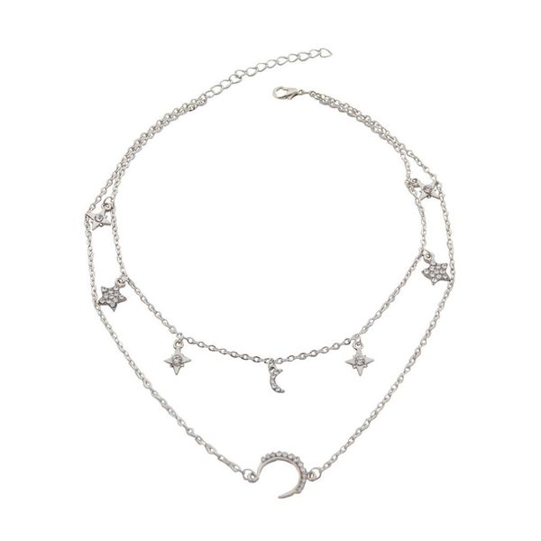 

multi-layer crystal moon pendant necklaces for women vintage charm choker necklace statement party jewelry accessories 2019, Silver
