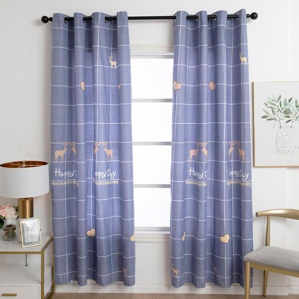 

1pc cute deer grids half shading window curtain drape bedroom living room decor
