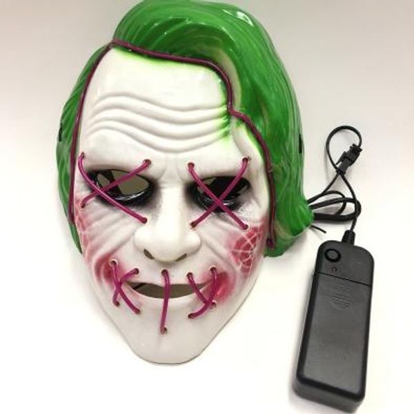 

led mask glow halloween masks fluorescent movie clown glowings mask with blood horror thriller led light mask
