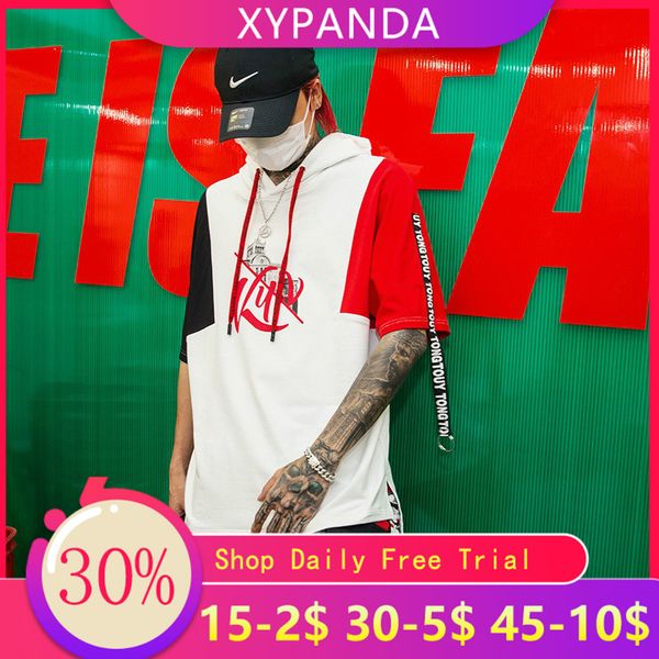 

men's t-shirts xypanda summer ribbon hooded korean style punk streetwear t-shirt men oversized graphic tee couple clothes hip hop shir, White;black