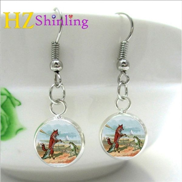 

2019 lazy frog earrings glass dome art picture charm frog in a moonlit pond earring handcrafted jewelry nhe-0015, Silver