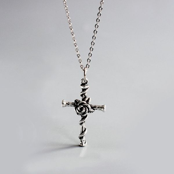 

leouerry vintage distressed cross necklaces 925 sterling silver rose twine cross pendant necklaces for women silver 925 jewelry