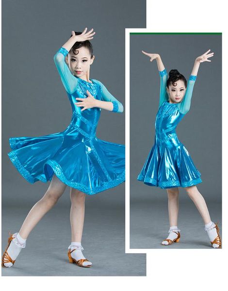 

new girls half sleeve latin dance dress children dance performance competition standard dress kids costumes, Black;red