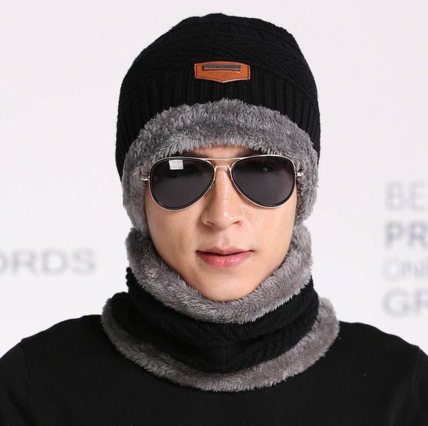 

korean version wool knitted hats autumn/winter thermal sleeve brushed hat tide neckerchief collar outdoor hats for outing trendy lovers, Blue;gray