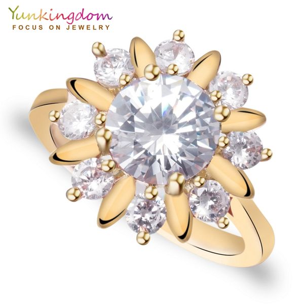 

yunkingdom 2 colors crystals rings wholesale high quailty fashion flower jewelry women, Slivery;golden