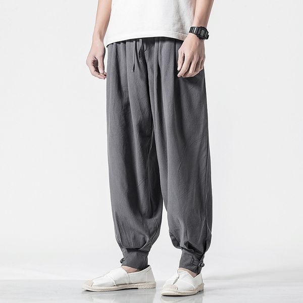 

spring mens plus size harem pants loose solid color tooling drawstring pencil pants male designer clothing, Black