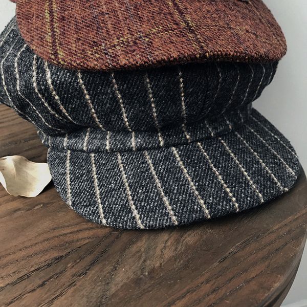 

restore england ins cap for winter female cotton hat stirpes vintage fashion octagonal casual 2019 brand new women's cap, Blue;gray