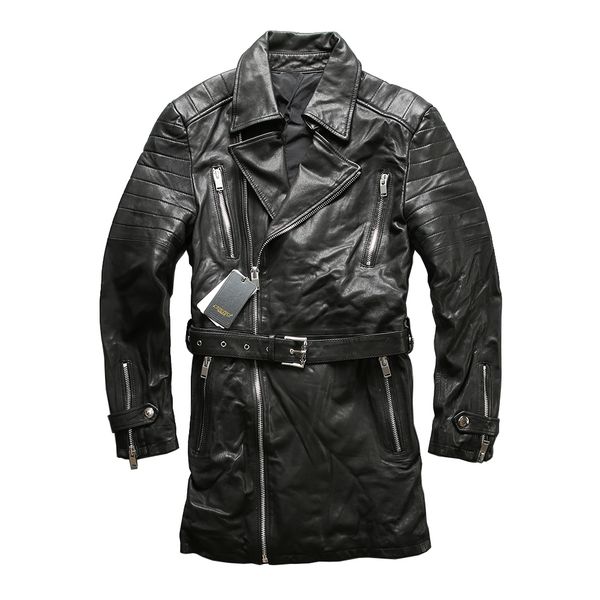 

read description asian size excellent sheep leather winter jacket men's classic sheep leather pea coat a1701, Black