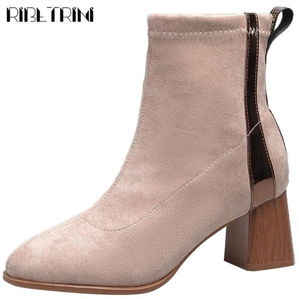 

ribetrini ladies spring fashion street ankle shoes woman brand design boots women patchwork high heels boots, Black