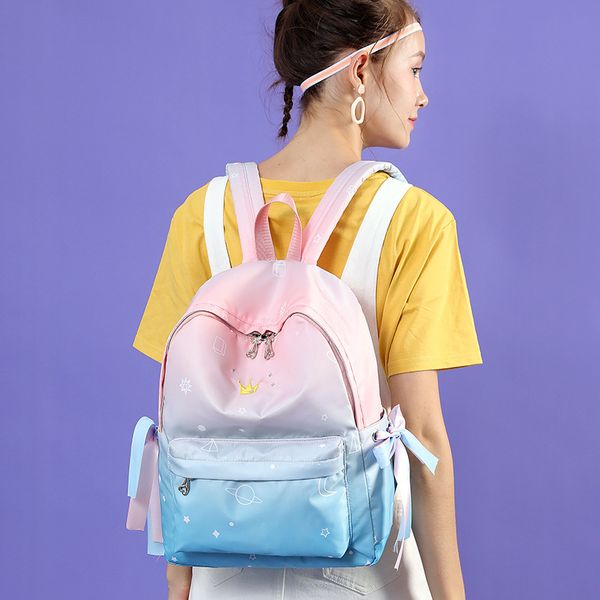 

girl's gradient pink sky princess crown backpack back to school girl's backpack