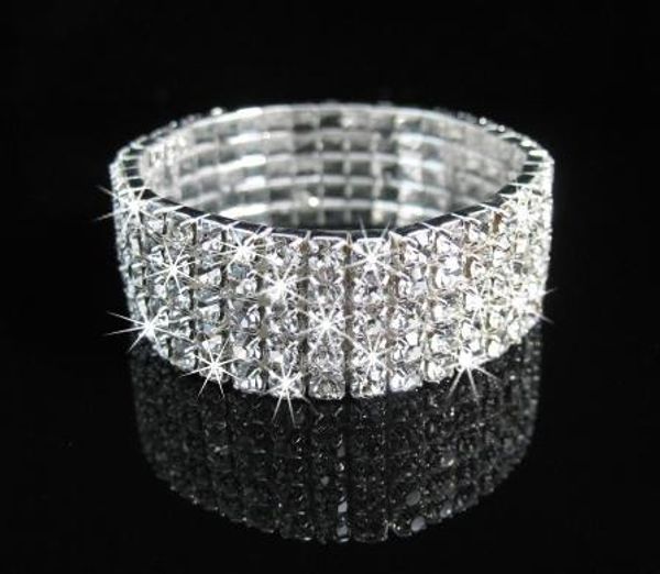 

5Rows Clear Sparkle Rhinestone Elastic Bracelet Cuff for wedding Bridal Accessories