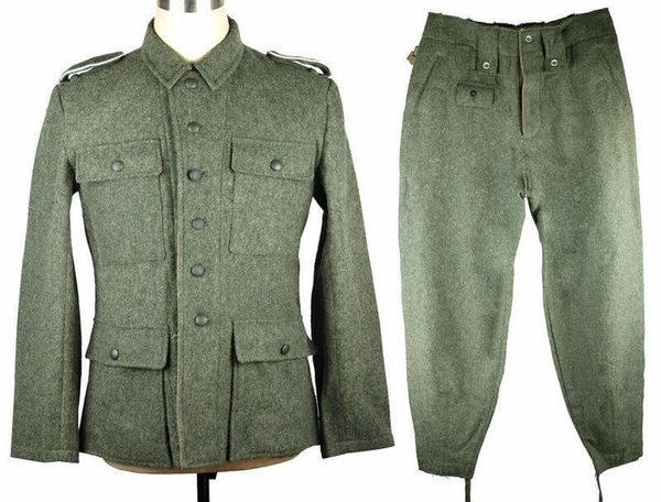 

wwii german army m43 wh em field uniform retro grey green wool tunic & trousers set collection war reenactments, Black;red