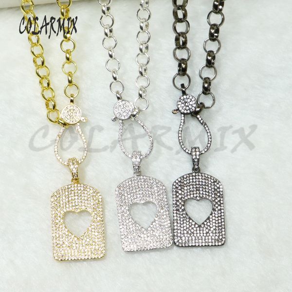 

3 strands rectangle tag necklace metal chain heart pendant necklace link chain fashion jewelry accessories 50577, Silver