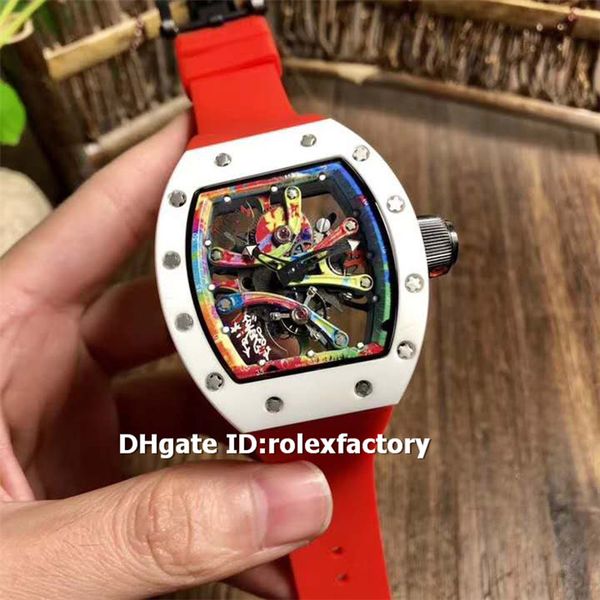 

Luxury graffiti 68 01 kongo tourbillon men watch white ceramic ca e automatic apphire red rubber trap openworked dial watche