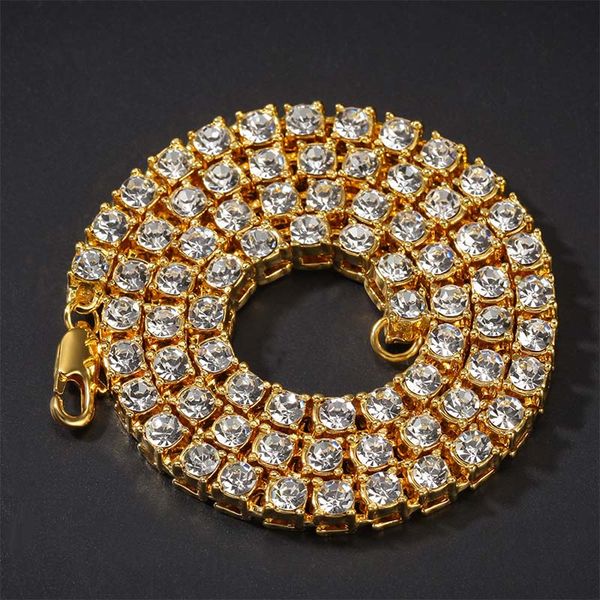 

men's hip hop bling bling iced out tennis chains 1 row necklaces designer luxury silver/gold color men chain fashion jewelry, Black