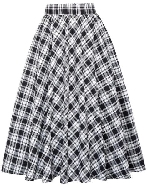 

fashion womens vintage fashion grid checked plaid a-line flared pleated skirt, Black