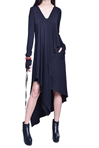 

idea2lifestyle women's extravagant asymmetric thumb hole maxi dress black, Black;gray