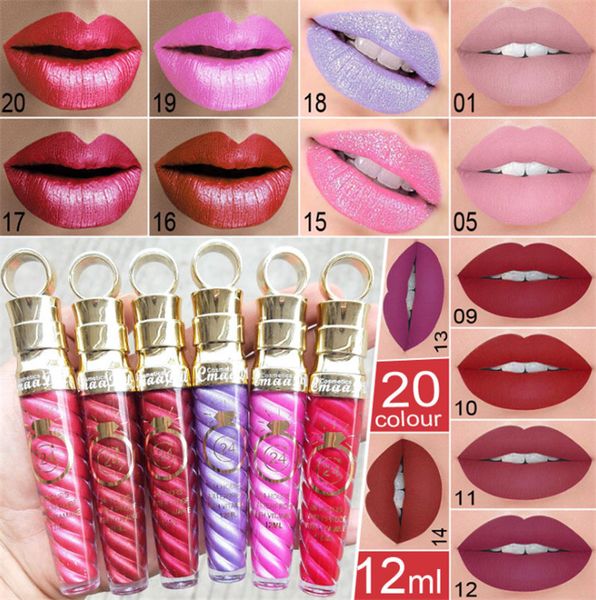 Cmaadu 20 colores mate líquido brillo de labios lápiz labial 12ml Rouge a levre resistente al agua 24 horas brillo de labios de larga duración