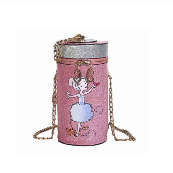 

cylindrical crossbody bag for women cartoon cup chain mini shoulder bag sweet lady printing girl coin purse