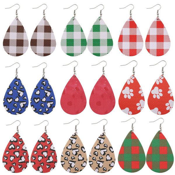 

cpop милые искусственные кожаные серьги для женщин день святого валентина решетчатый узор кошачья лапа красная точка капля воды мотаться сер, Silver