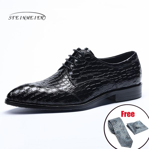

mens brogue oxfords dress shoes genuine calf leather pointed toe lace up male formal footwear wedding party shoes, Black