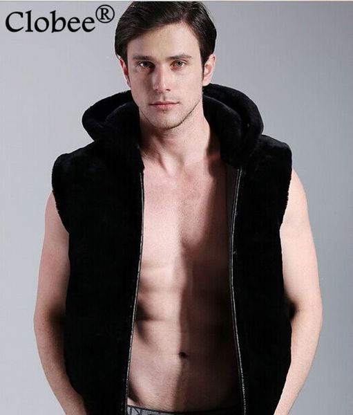 

jaqueta de couro masculina faux fur vest 2019 hooded sleeveless mens faux fur coat jacket black plus size windbreaker 6xl s58, Black;brown