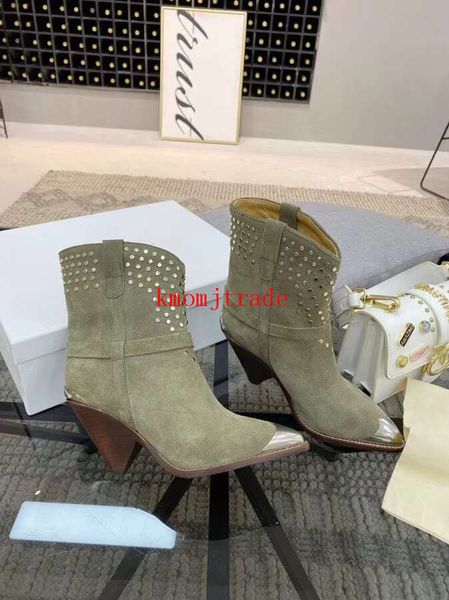 

original box women designer shoes isabel studded marant ankle boots lamsy genuine leather paris runway original boots, Red;white
