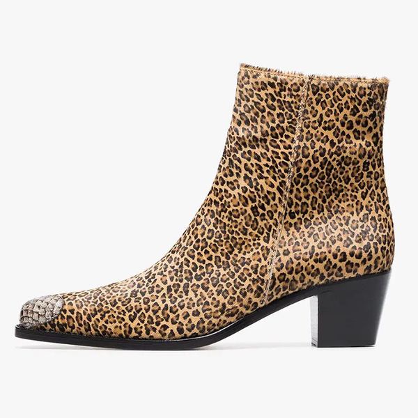 

women boots leopard solid flock ankle zippers pointed toe med square heel mature concise novelty fashion 2019, Black