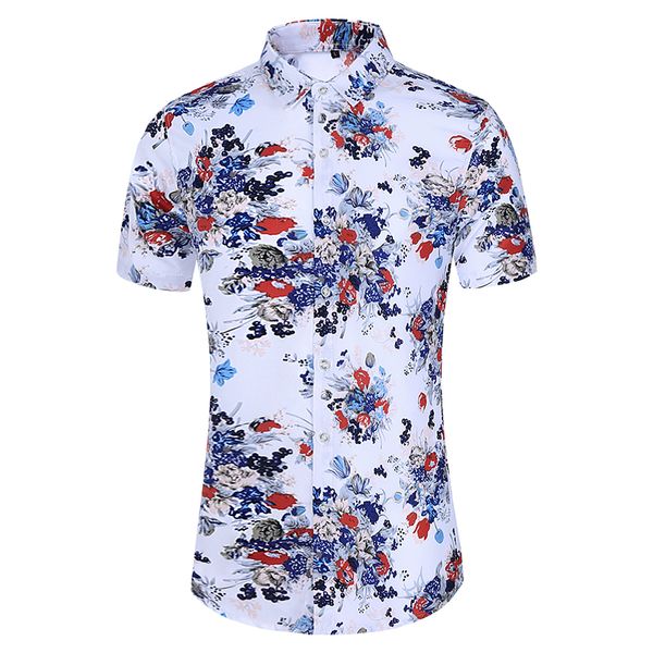 

spring summer new casual shirts man slim fit printing floral shirt mens good quality plus size summer short-sleeved shirt male, White;black