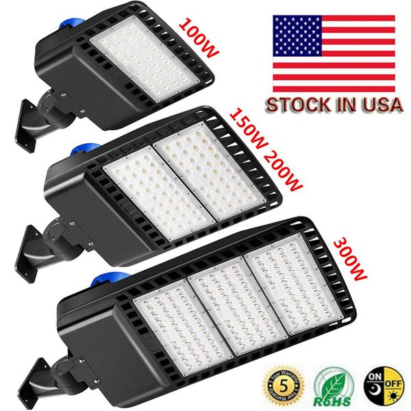 DLC ETL LED Shoebox Pólo Luz Luz Luzes Luzes, 100W 300W 5000K Fiação Direta AC 100-277V, IP65 Street Parking Lights, Formação Photogell