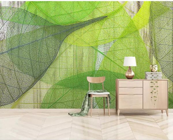 

3d landscape wallpaper green veins leaves nordic minimalist background wall painting