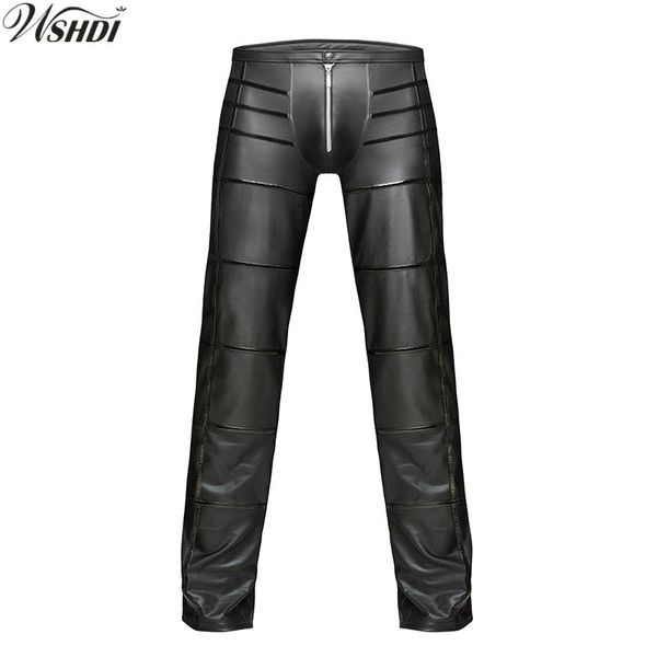 

pu faux leather pants men black trousers nightclub stage singers dancer trousers high elastic leather slim fit plus size