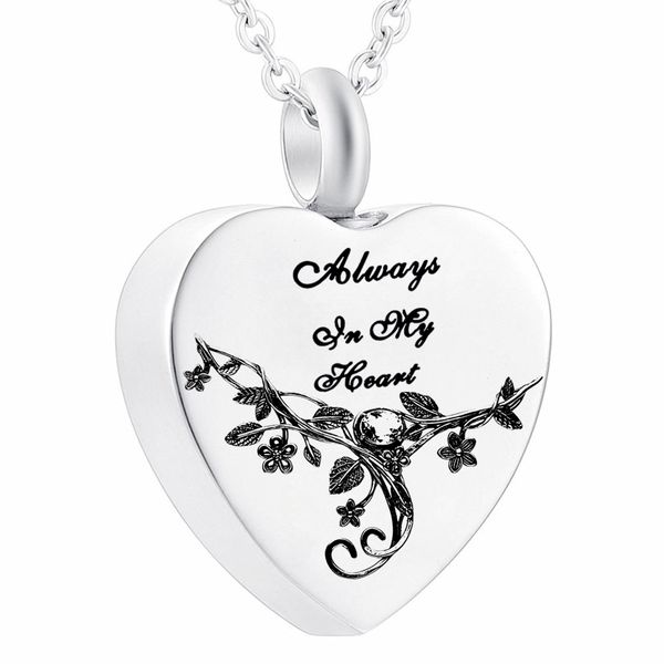 

stainless steel keepsake jewelry cremation pendant urn necklace for ashes for women - always in my heart, Silver