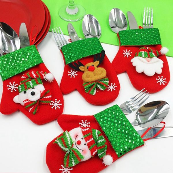 

1 pcs christmas spoon fork knife holder gift bag table dining decorations cute gloves kitchen dinnerware chopsticks kit holder