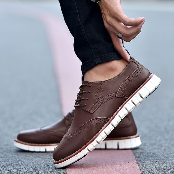 

brogue brown red black men business dress shoes pointed toe men wedding shoes leather formal casual flats zapatos 47
