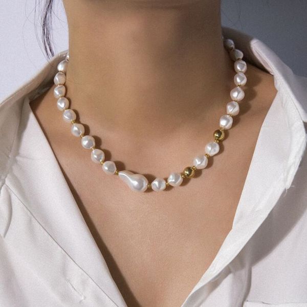 

diezi elegant irregular handmade imitation pearl collar necklace for women ladies short choker statement necklace jewelry, Silver