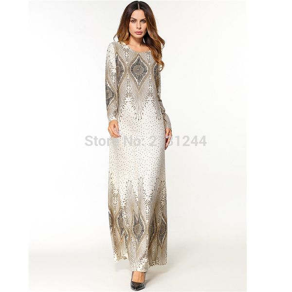 

womens' loose soft o-neck muslim islamic clothing boho floral print full length long sleeve abaya dubai arab dress, Red