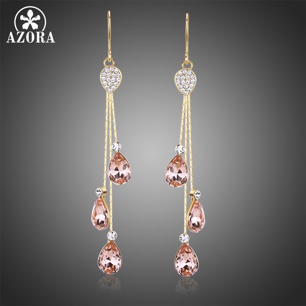 

azora korean three water drop austrian crystal dangling earrings for female girls drop earrings for women fashion jewelry te0345, Golden