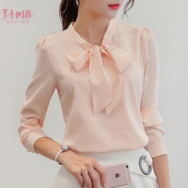 

harajuku new spring summer blouse women long sleeve shirts fashion leisure chiffon shirt bow office ladies pink white