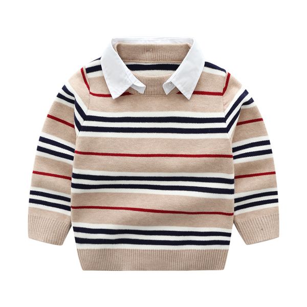 

2019 shirt collar boys sweaters b baby stripe plaid pullover knit kids clothes autumn winter children sweaters boy clothing, Blue
