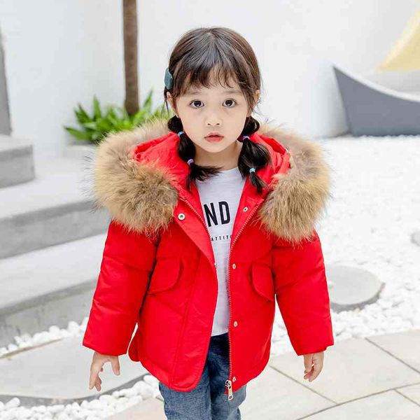 

children's 2019 new winter girls real fur collar cotton long children's duck down thick jacket coat, Blue;gray