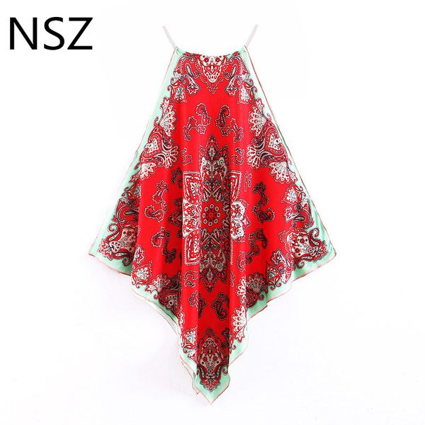 

nsz women print summer sleeveless asymmetry tank halter, White