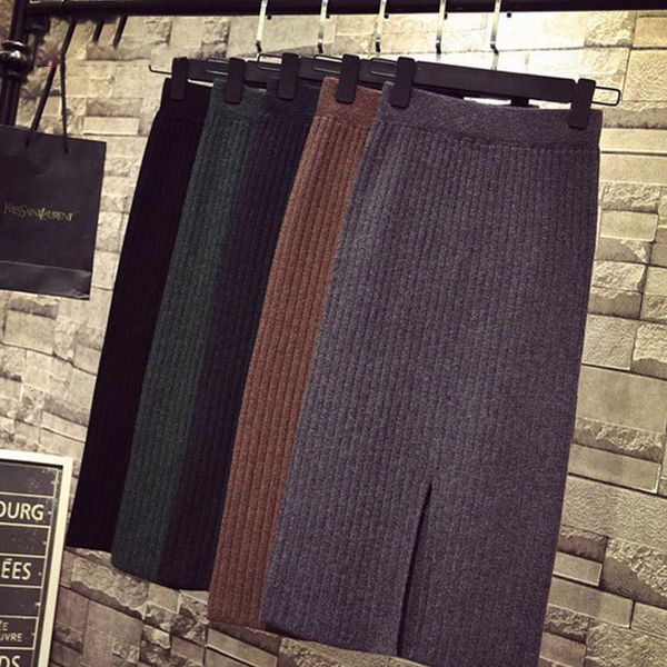 

plus size pencil skirt autumn winter new women skirt harajuku casual pencil knit skirts high waist package hips skirt female, Black