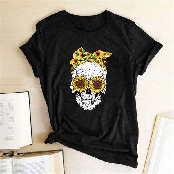 

hillbilly funny skull punk t shirt women fashion casual short sleeve sun flowers tshirts chemise femme mujer verano 2020, White