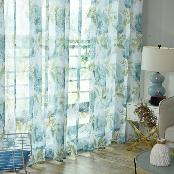 Floral Linen Tulle Curtains For Living Room Kitchen Window Sheer