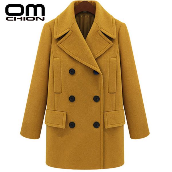 

omchion wool women jacket winter double breasted solid simple elegant student leisure all-match casual loose womens coat lmj104, Black