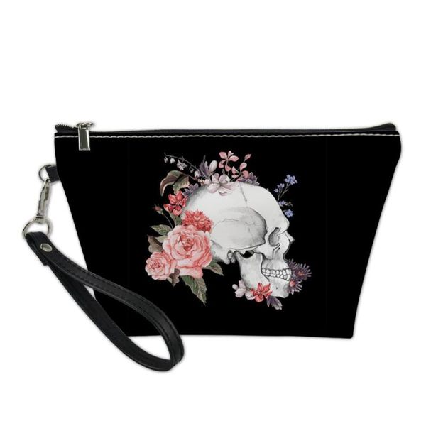 

cosmetic bag for make up bags for women cool flower skull print cosmetic cases ladies makeup pouch females wash kit bags storage